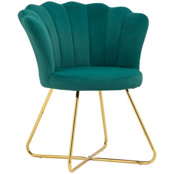 HOMCOM Fotoliu coquillage fotoliu de machiaj fotoliu din catifea fotoliu de salon cu picioare din oțel 69 x 64 x 80 cm verde închis | Aosom Romania