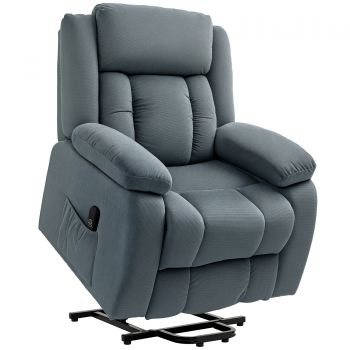 HOMCOM Fotoliu cu ajutor la ridicare din material textil moale, Fotoliu recliner cu telecomandă și buzunare laterale, Gri | Aosom Romania