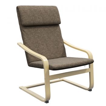 HOMCOM Fotoliu cu brațe și pernă pentru cap, Material textil cu aspect de in, Cadru din lemn, Maro + Natură | Aosom Romania
