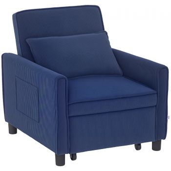 HOMCOM Fotoliu de dormit, reglabil, 3 poziții, cu material din cord, până la 120 kg, Albastru | Aosom Romania
