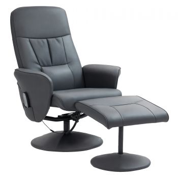HOMCOM Fotoliu de masaj cu scaun, Scaun ergonomic cu 10 puncte de vibrații, Piele artificială, 76 x 81 x 105 cm, Gri închis | Aosom Romania