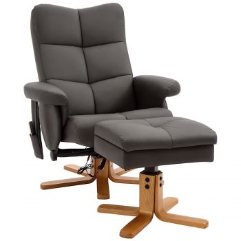HOMCOM Fotoliu de masaj cu taburet, rotativ la 360°, fotoliu de relaxare electric cu funcții de culcare și spațiu de depozitare, fotoliu TV cu buzunar lateral și telecomandă pentru sufragerie, piele artificială, maro | Aosom Romania