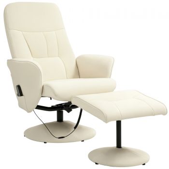 HOMCOM Fotoliu de masaj cu taburet, Scaun ergonomic cu 10 puncte de vibrații, Piele ecologică, 76 x 81 x 105 cm, Crem | Aosom Romania HOMCOM Fotoliu de masaj cu taburet, Scaun ergonomic cu 10 puncte de vibrații, Piele ecologică, 76 x 81 x 105 cm, Crem | Aosom Romania