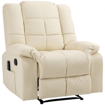 HOMCOM Fotoliu de Masaj Reclinabil Manual 165° cu 8 Puncte de Masaj și Suport pentru Picioare, Fotoliu Relax Tapițat cu Telecomandă, Buzunare Laterale, din Piele PU, Max 160kg, pentru Casă sau Birou, Crem | Aosom Romania