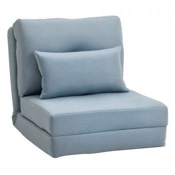 HOMCOM Fotoliu de podea Pat pliant cu saltea pliantă, design 2 în 1, pernă detașabilă, 60 x 80 x 56 cm, Himmelblau | Aosom Romania