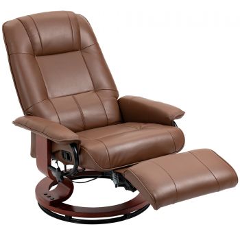 HOMCOM Fotoliu de relaxare, 145° reglabil, suport de picioare ajustabil, piele ecologică, 360° rotativ, până la 120 kg, Maro | Aosom Romania