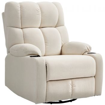 HOMCOM Fotoliu de relaxare cu suport pentru picioare, fotoliu de culcare, rotativ, până la 150 kg, structură din oțel, 88x96x108cm, Bej | Aosom Romania