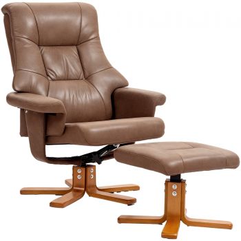 HOMCOM Fotoliu de Relaxare cu Taburet, Rotativ 360°, Înclinabil 135°, Husă Respirabilă, 78 x 82,5 x 109 cm, maro | Aosom Romania