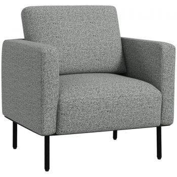HOMCOM Fotoliu de salon fotoliu din material textil 1 loc acoperire aspect lin picioare din oțel 79 x 76 x 65 cm gri negru | Aosom Romania
