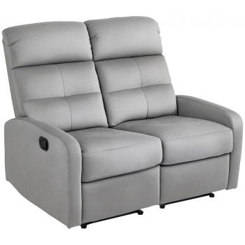 HOMCOM Fotoliu dublu, Fotoliu de relaxare cu spătar dublu reglabil și suport pentru picioare, pentru Living, Captușeală din Material Textil, Gri | Aosom Romania