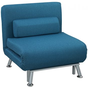HOMCOM Fotoliu pliabil cu funcție de pat, fotoliu de relaxare pliabil cu aspect de in, spătar reglabil, 75 x 70 x 75 cm, Albastru | Aosom Romania