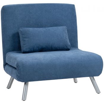 HOMCOM Fotoliu tapitat cu funcție de pat, design 2-in-1, Fotoliu de dormit, Pat de oaspeți, Husă de stofă, cu pernă, Albastru | Aosom Romania