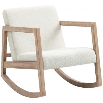 HOMCOM Scaun Balansoar Minimalist cu Pernuțe pentru Scaun și Spătar, Scaun pentru Sufragerie din Lemn de Caucciuc, Pluș și Spumă, 60x81x71 cm, Crem | Aosom Romania