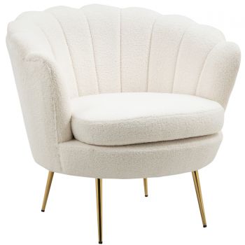 HOMCOM Scaun capitonat în formă de scoică, Scaun de relaxare, Scaun de relaxare, Piciorușe metalice cu aspect de aur, 79L x 77B x 77H cm, Alb | Aosom Romania