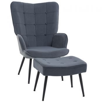 HOMCOM Scaun cu Ottoman, Relaxsessel capitonat, Gri închis | Aosom Romania