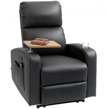 HOMCOM Scaun de masaj Scaun de relaxare Scaun de întins, 1 masă rabatabilă, 1 suport pentru picioare, 77 cm x 93 cm x 105 cm, Negru | Aosom Romania