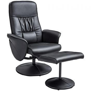 HOMCOM Set de 2 piese Fotoliu cu Taburet Fotoliu de relaxare cu Taburet, reglabil în înălțime, spătar înclinabil, Negru | Aosom Romania