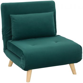 HOMCOM Şezlong cu funcţie de dormit, Fotoliu pliabil de relaxare în aspect de catifea, Spătar reglabil, suportă până la 120 kg, Verde închis | Aosom Romania