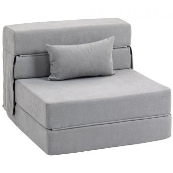 HOMCOM Sofa la sol, canapea tapițată, transformabilă în saltea, spumă, pernă, Gri deschis | Aosom Romania