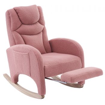 Scaun balansoar fotoliu relaxant cu brațe, tapițat și ergonomic, pentru living și dormitor, 66x96-125,5x99 cm, Roz