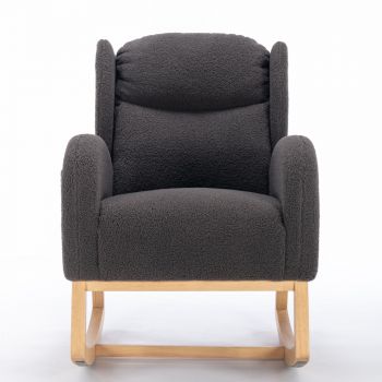 Scaun balansoar modern cu husă din material Teddy, fotoliu cu design ergonomic cu spătar înalt, pentru living și dormitor, 71x96,5x101 cm, Gri închis