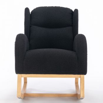 Scaun balansoar modern cu husă din material Teddy, fotoliu cu design ergonomic cu spătar înalt, pentru living și dormitor, 71x96,5x101 cm, Negru