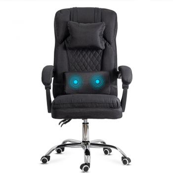 Scaun birou negru din stofa cu baza metalica si perna lombara masaj, modern OFF 936 Scaun birou negru din stofa cu baza metalica si perna lombara masaj, modern OFF 936