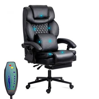 Scaun directorial din piele ecologica cu masaj si suport picioare OFF 935 negru Scaun directorial din piele ecologica cu masaj si suport picioare OFF 935 negru