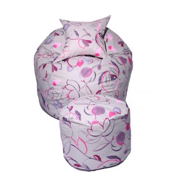Set Fotoliu Matusalem cu Otoman (suport picioare) si Perna, Material Textil - Flower Buds