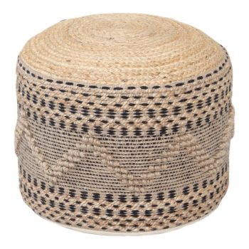 Taburet Puf Bangku Boho, Pako World, Iuta-Bumbac, Natural, 45x30 cm