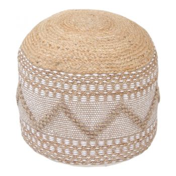 Taburet Puf Pallo Boho, Pako World, Iuta-Bumbac, Natural, 40x30 cm