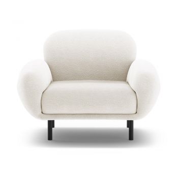 Fotoliu alb cu tapițerie din țesătură bouclé Poppy – Micadoni