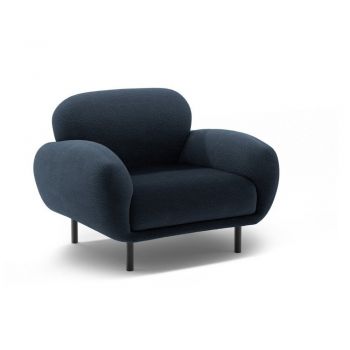 Fotoliu albastru închis cu tapițerie din țesătură bouclé Poppy – Micadoni