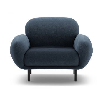 Fotoliu albastru închis cu tapițerie din țesătură bouclé Poppy – Micadoni