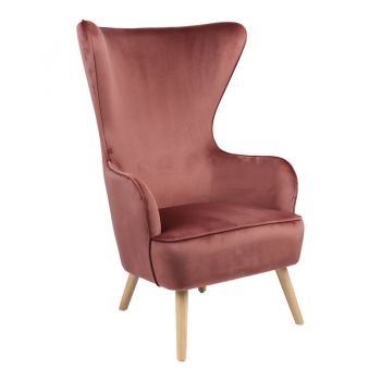 Fotoliu Byfon mar pudrat cu picior din catifea din Natural 76x83x117cm Fotoliu Byfon mar pudrat cu picior din catifea din Natural 76x83x117cm