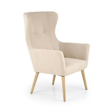 Fotoliu Cotto tapițat din stofă și lemn masiv, 73x76x99 cm, bej Fotoliu Cotto tapițat din stofă și lemn masiv, 73x76x99 cm, bej