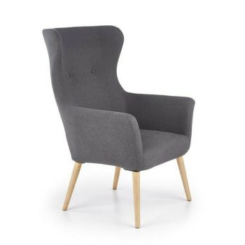 Fotoliu Cotto tapițat din stofă și lemn masiv, 73x76x99 cm, gri închis Fotoliu Cotto tapițat din stofă și lemn masiv, 73x76x99 cm, gri închis