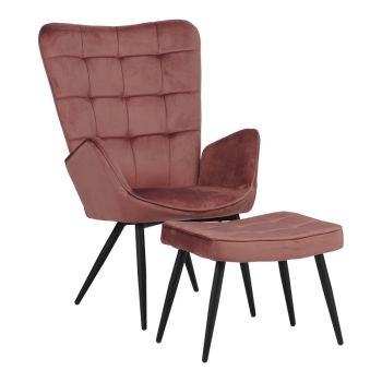 Fotoliu cu taburet Dorita catifea mar rottan picior negru metalic 68.5x76x103 cm Fotoliu cu taburet Dorita catifea mar rottan picior negru metalic 68.5x76x103 cm