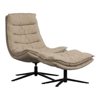 Fotoliu cu taburet în culoare naturală pivotant cu tapițerie din chenille Kube – WOOOD