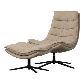 Fotoliu cu taburet în culoare naturală pivotant cu tapițerie din chenille Kube – WOOOD