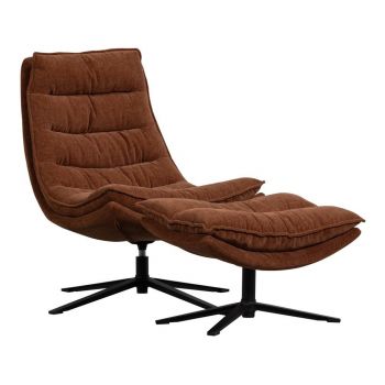 Fotoliu cu taburet maro pivotant cu tapițerie din chenille Kube – WOOOD