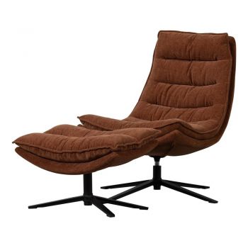 Fotoliu cu taburet maro pivotant cu tapițerie din chenille Kube – WOOOD