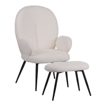 Fotoliu cu taburet Qarar, Alb, 67x67x106 cm Fotoliu cu taburet Qarar, Alb, 67x67x106 cm