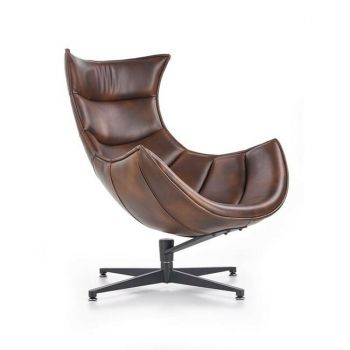 Fotoliu Luxor, spătar ergonomic și design modern, piele și oțel inoxidabil, 86x84x96 cm, maro