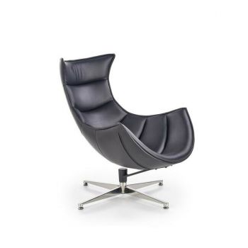 Fotoliu Luxor, spătar ergonomic și design modern, piele și oțel inoxidabil, 86x84x96 cm, negru