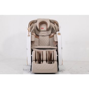 Fotoliu masaj gravitație zero alb, funcție încălzire, bluetooth, role picioare, airbag complet