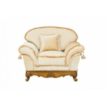 Fotoliu Rapsodi, design clasic, stofă și lemn masiv, 85x80x110 cm, crem Fotoliu Rapsodi, design clasic, stofă și lemn masiv, 85x80x110 cm, crem