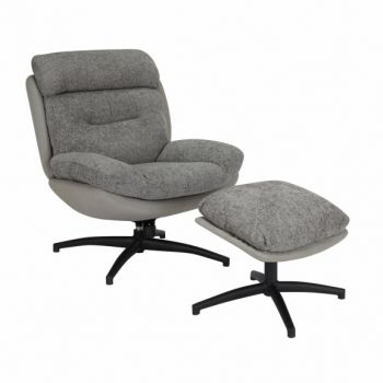 Fotoliu Rotativ Cu Taburet Luiza Gri, 79 Cm