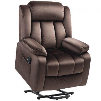 HOMCOM Fotoliu cu ajutor la ridicare cu funcție de masaj și încălzire lombară, fotoliu recliner cu telecomenzi și buzunare laterale, Maro | Aosom Romania