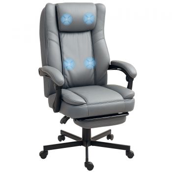 HOMCOM Fotoliu de birou cu funcție de masaj, scaun de birou reglabil în înălțime cu spătar înclinabil, capitonat, cu role, Gri | Aosom Romania HOMCOM Fotoliu de birou cu funcție de masaj, scaun de birou reglabil în înălțime cu spătar înclinabil, capitonat, cu role, Gri | Aosom Romania